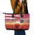USA Veterans Day Leather Tote Bag Poppy Flowers With Flag Grunge - Wonder Print Shop