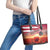 USA Veterans Day Leather Tote Bag Poppy Flowers With Flag Grunge - Wonder Print Shop