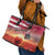 USA Veterans Day Leather Tote Bag Poppy Flowers With Flag Grunge - Wonder Print Shop