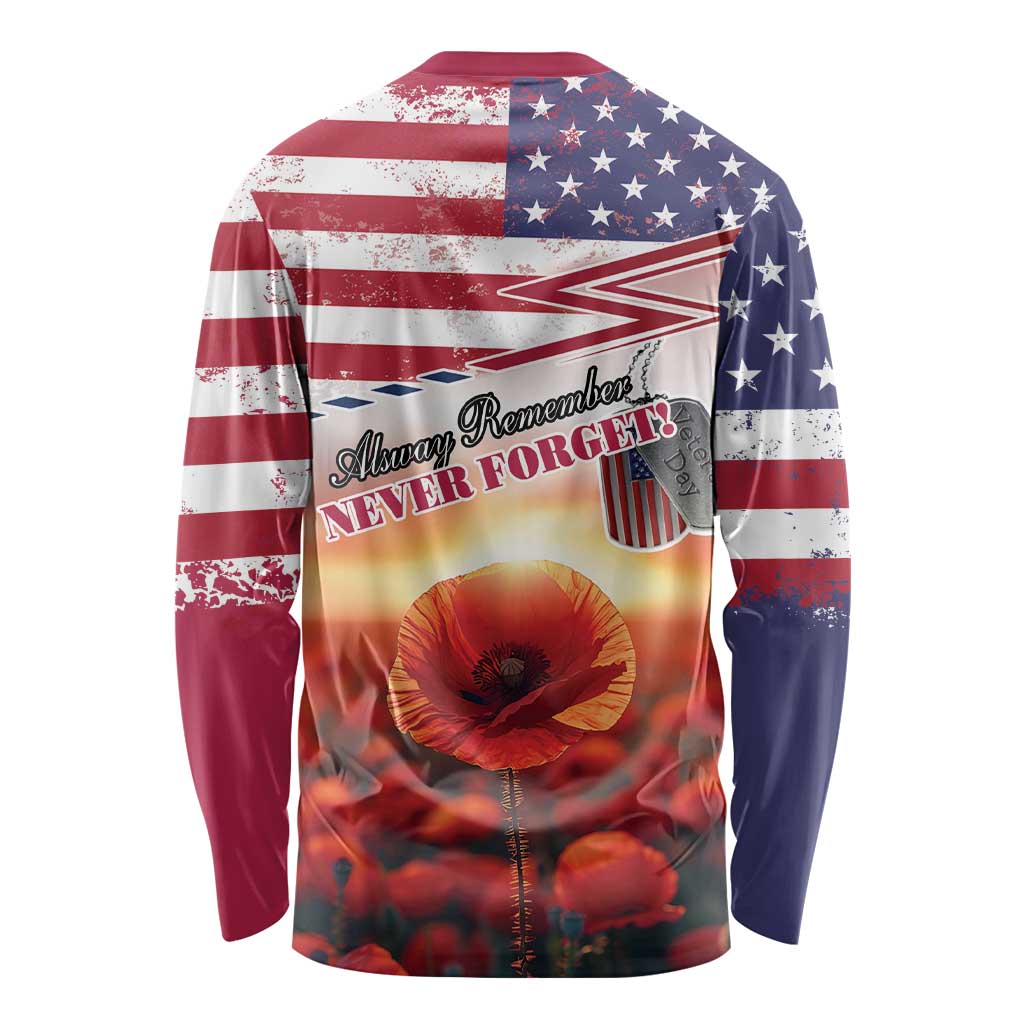 USA Veterans Day Long Sleeve Shirt Poppy Flowers With Flag Grunge - Wonder Print Shop
