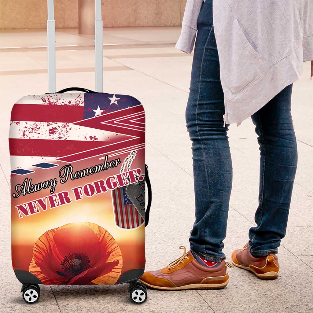 USA Veterans Day Luggage Cover Poppy Flowers With Flag Grunge - Wonder Print Shop
