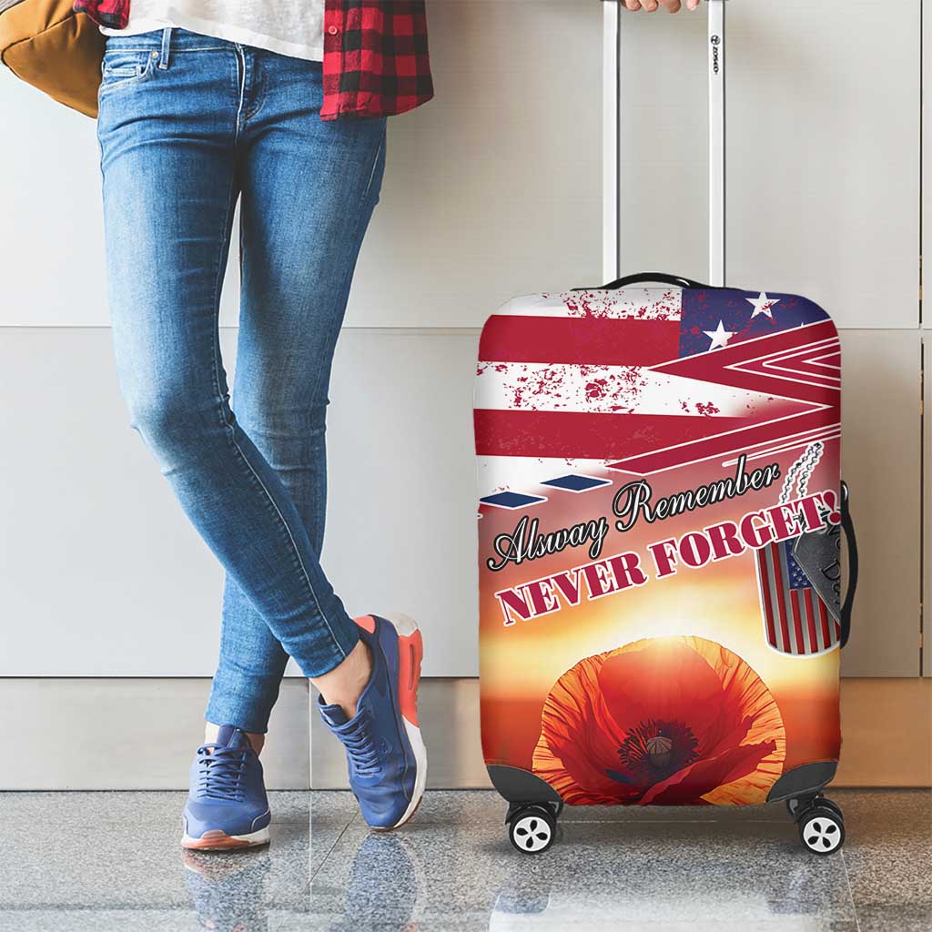 USA Veterans Day Luggage Cover Poppy Flowers With Flag Grunge - Wonder Print Shop