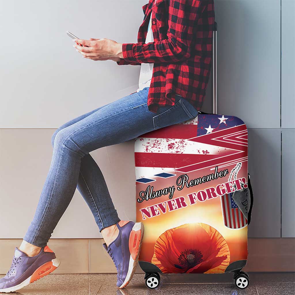 USA Veterans Day Luggage Cover Poppy Flowers With Flag Grunge - Wonder Print Shop