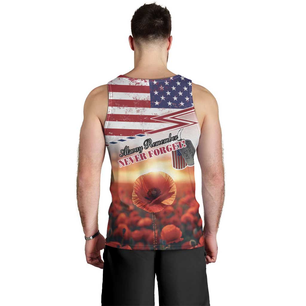 USA Veterans Day Men Tank Top Poppy Flowers With Flag Grunge - Wonder Print Shop