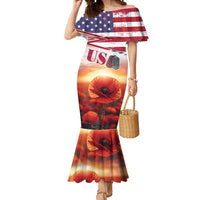 USA Veterans Day Mermaid Dress Poppy Flowers With Flag Grunge - Wonder Print Shop