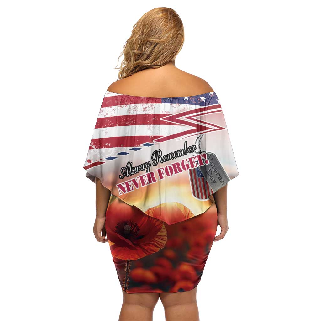 USA Veterans Day Off Shoulder Short Dress Poppy Flowers With Flag Grunge - Wonder Print Shop