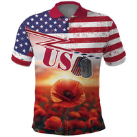 USA Veterans Day Polo Shirt Poppy Flowers With Flag Grunge - Wonder Print Shop