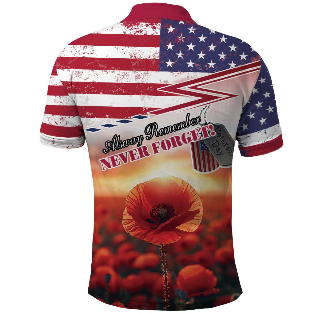 USA Veterans Day Polo Shirt Poppy Flowers With Flag Grunge - Wonder Print Shop