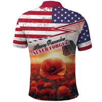 USA Veterans Day Polo Shirt Poppy Flowers With Flag Grunge - Wonder Print Shop