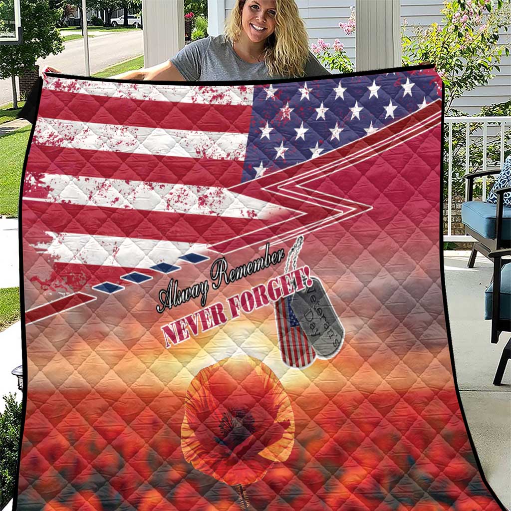 USA Veterans Day Quilt Poppy Flowers With Flag Grunge - Wonder Print Shop
