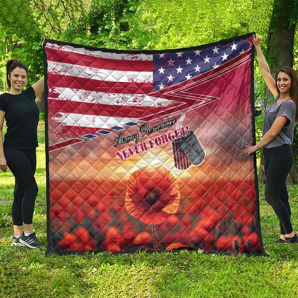 USA Veterans Day Quilt Poppy Flowers With Flag Grunge - Wonder Print Shop
