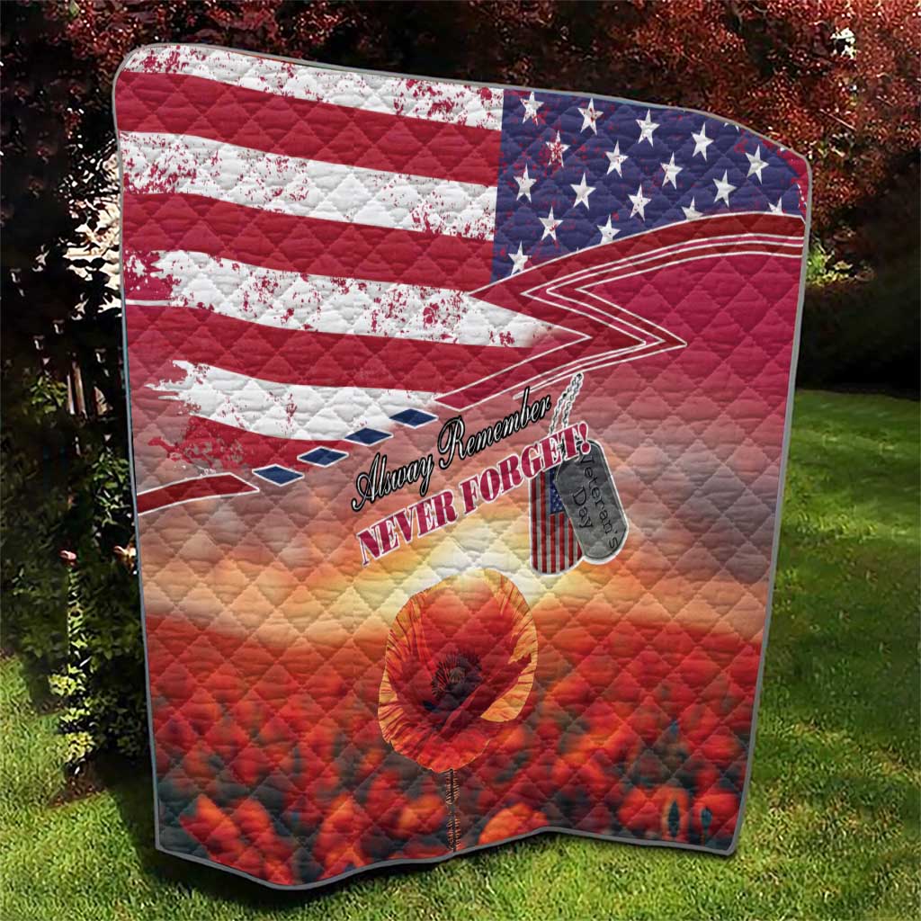 USA Veterans Day Quilt Poppy Flowers With Flag Grunge - Wonder Print Shop