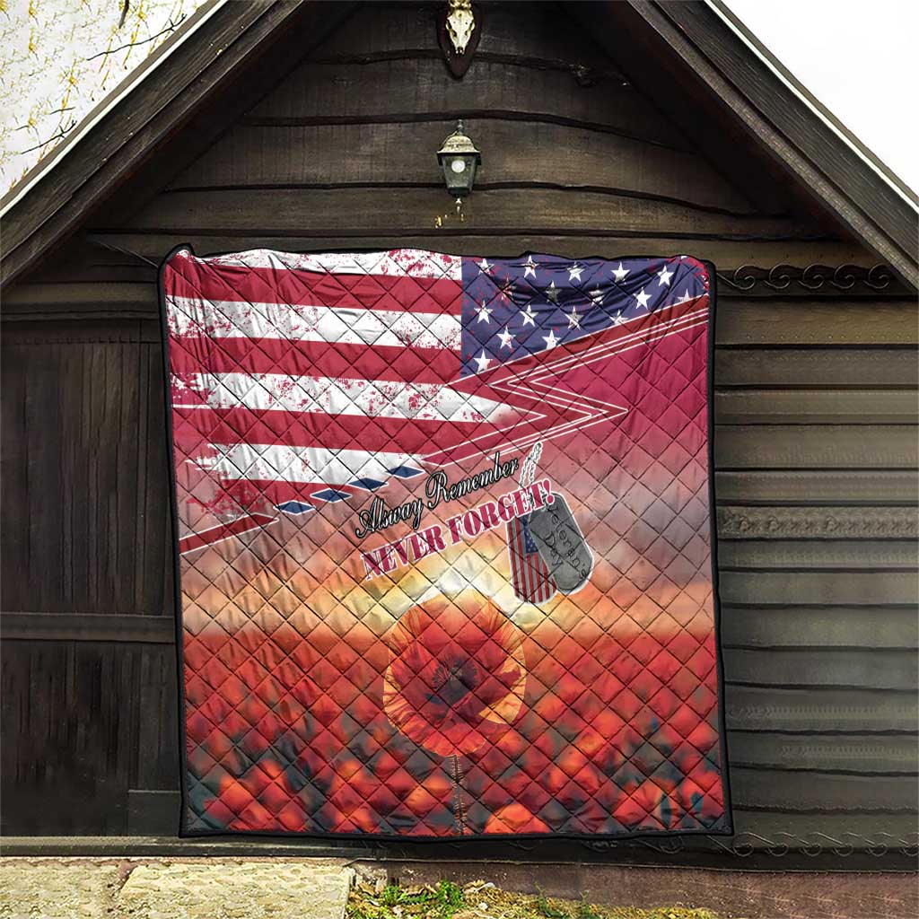 USA Veterans Day Quilt Poppy Flowers With Flag Grunge - Wonder Print Shop