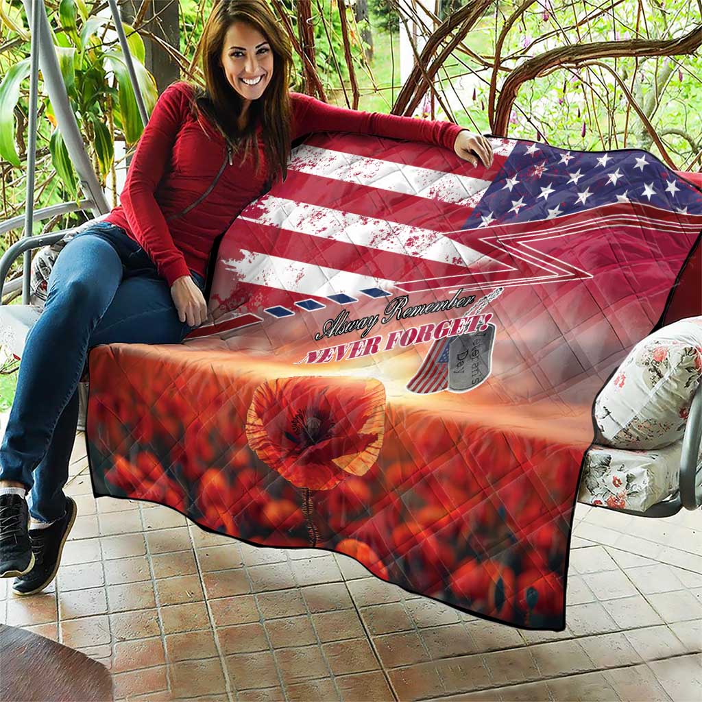 USA Veterans Day Quilt Poppy Flowers With Flag Grunge - Wonder Print Shop