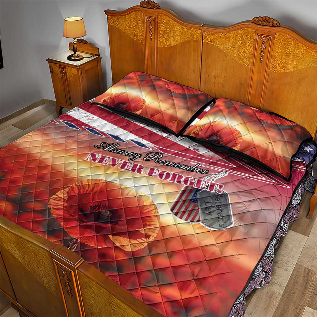 USA Veterans Day Quilt Bed Set Poppy Flowers With Flag Grunge - Wonder Print Shop