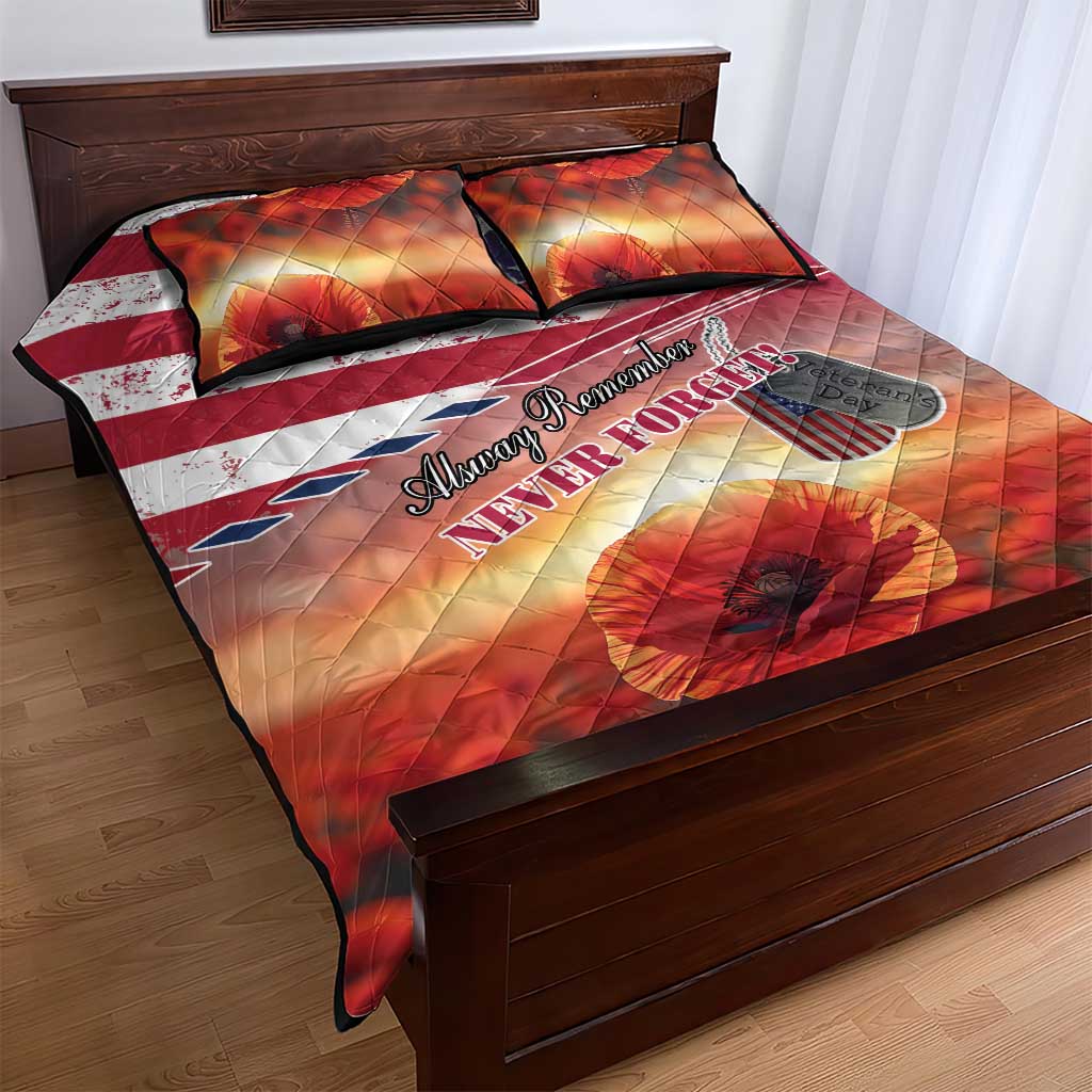 USA Veterans Day Quilt Bed Set Poppy Flowers With Flag Grunge - Wonder Print Shop