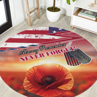 USA Veterans Day Round Carpet Poppy Flowers With Flag Grunge