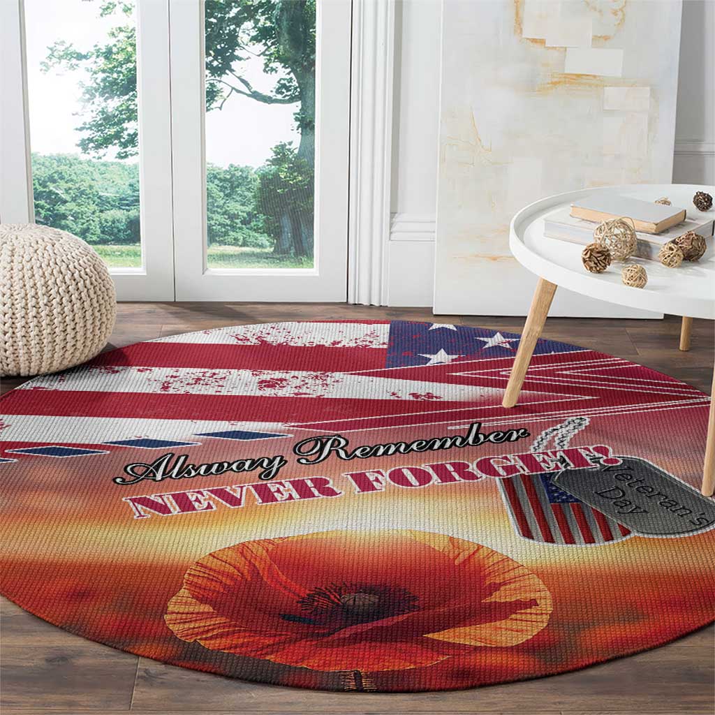 USA Veterans Day Round Carpet Poppy Flowers With Flag Grunge