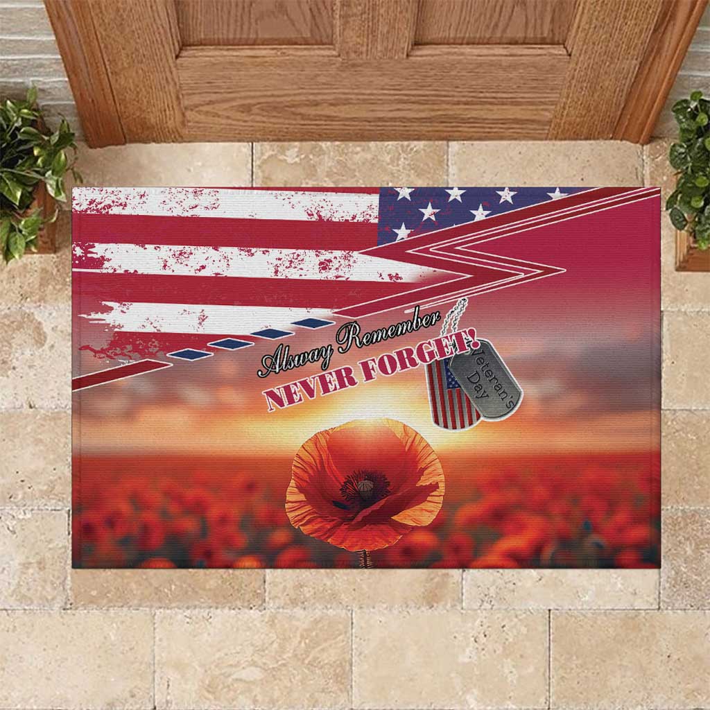 USA Veterans Day Rubber Doormat Poppy Flowers With Flag Grunge - Wonder Print Shop