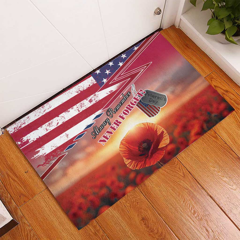 USA Veterans Day Rubber Doormat Poppy Flowers With Flag Grunge - Wonder Print Shop