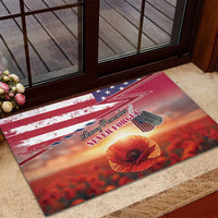 USA Veterans Day Rubber Doormat Poppy Flowers With Flag Grunge - Wonder Print Shop
