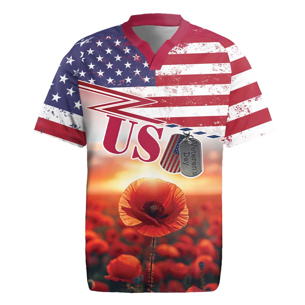 USA Veterans Day Rugby Jersey Poppy Flowers With Flag Grunge - Wonder Print Shop