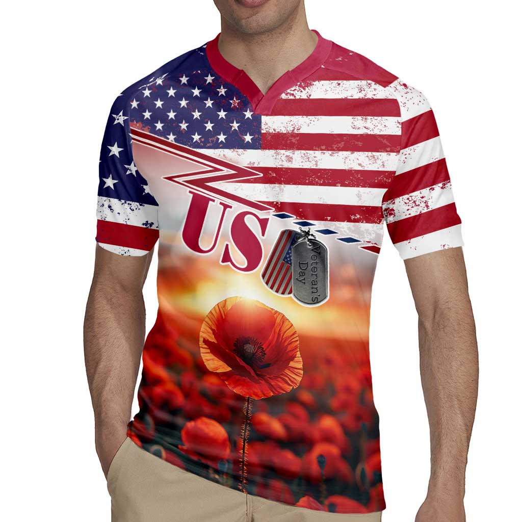 USA Veterans Day Rugby Jersey Poppy Flowers With Flag Grunge - Wonder Print Shop