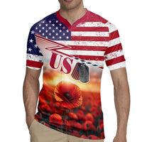 USA Veterans Day Rugby Jersey Poppy Flowers With Flag Grunge - Wonder Print Shop