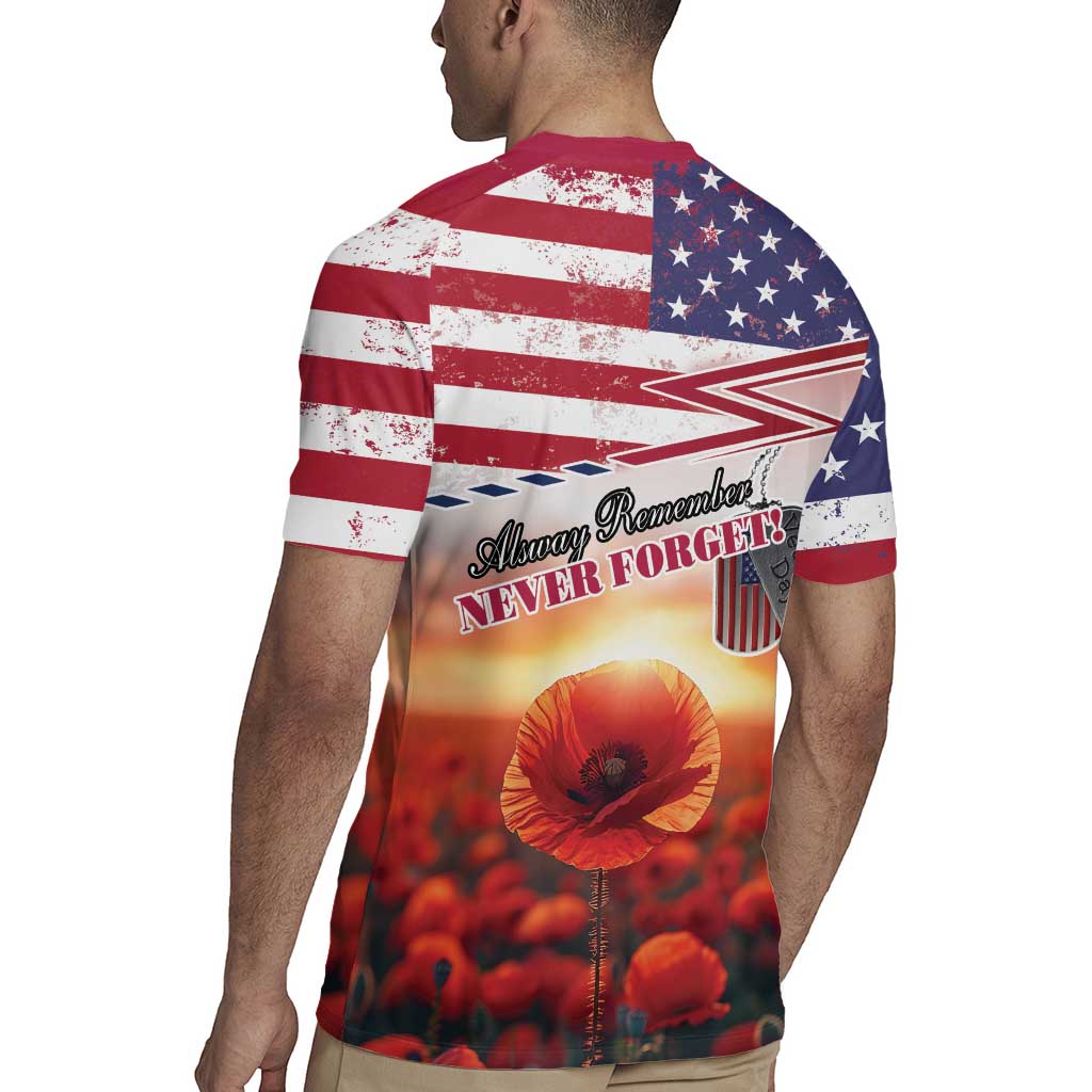 USA Veterans Day Rugby Jersey Poppy Flowers With Flag Grunge - Wonder Print Shop