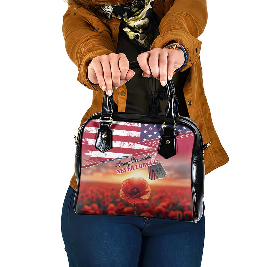 USA Veterans Day Shoulder Handbag Poppy Flowers With Flag Grunge