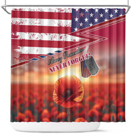 USA Veterans Day Shower Curtain Poppy Flowers With Flag Grunge