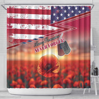 USA Veterans Day Shower Curtain Poppy Flowers With Flag Grunge