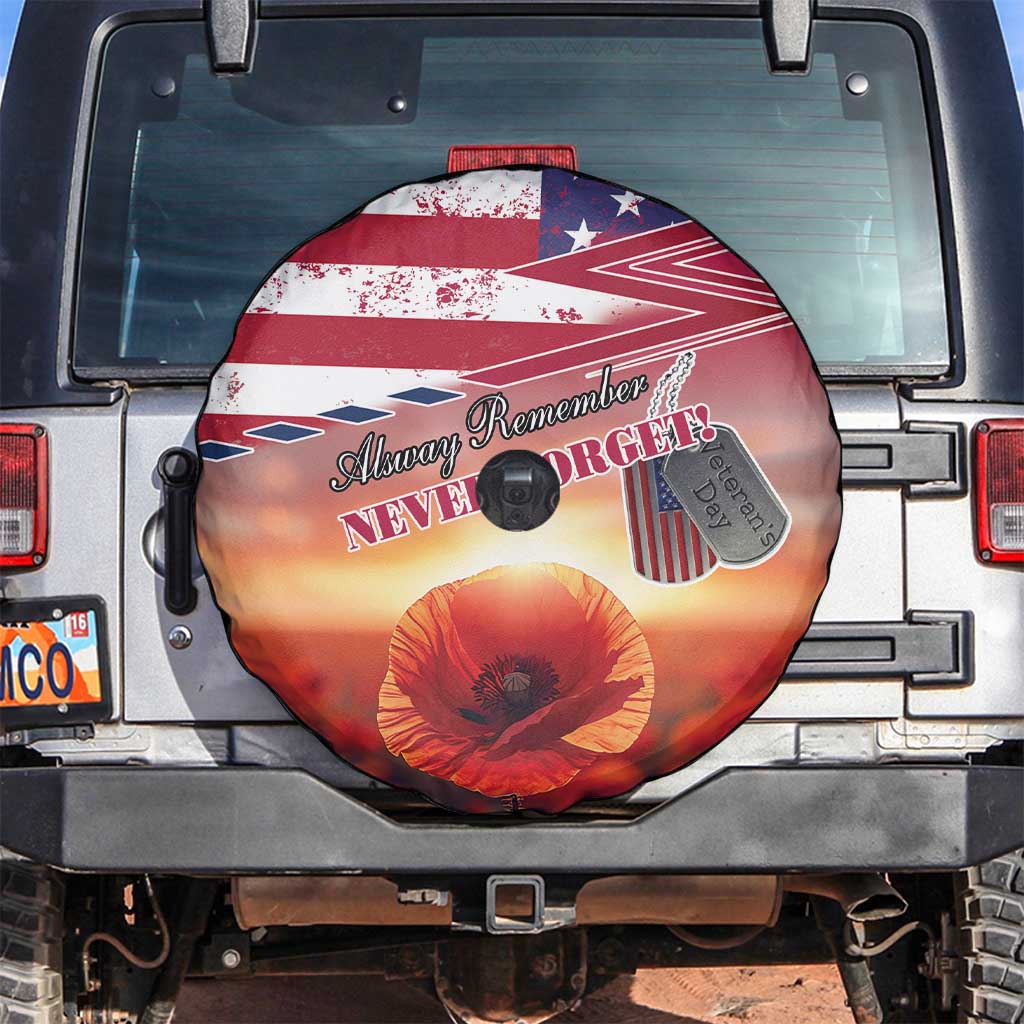 USA Veterans Day Spare Tire Cover Poppy Flowers With Flag Grunge - Wonder Print Shop
