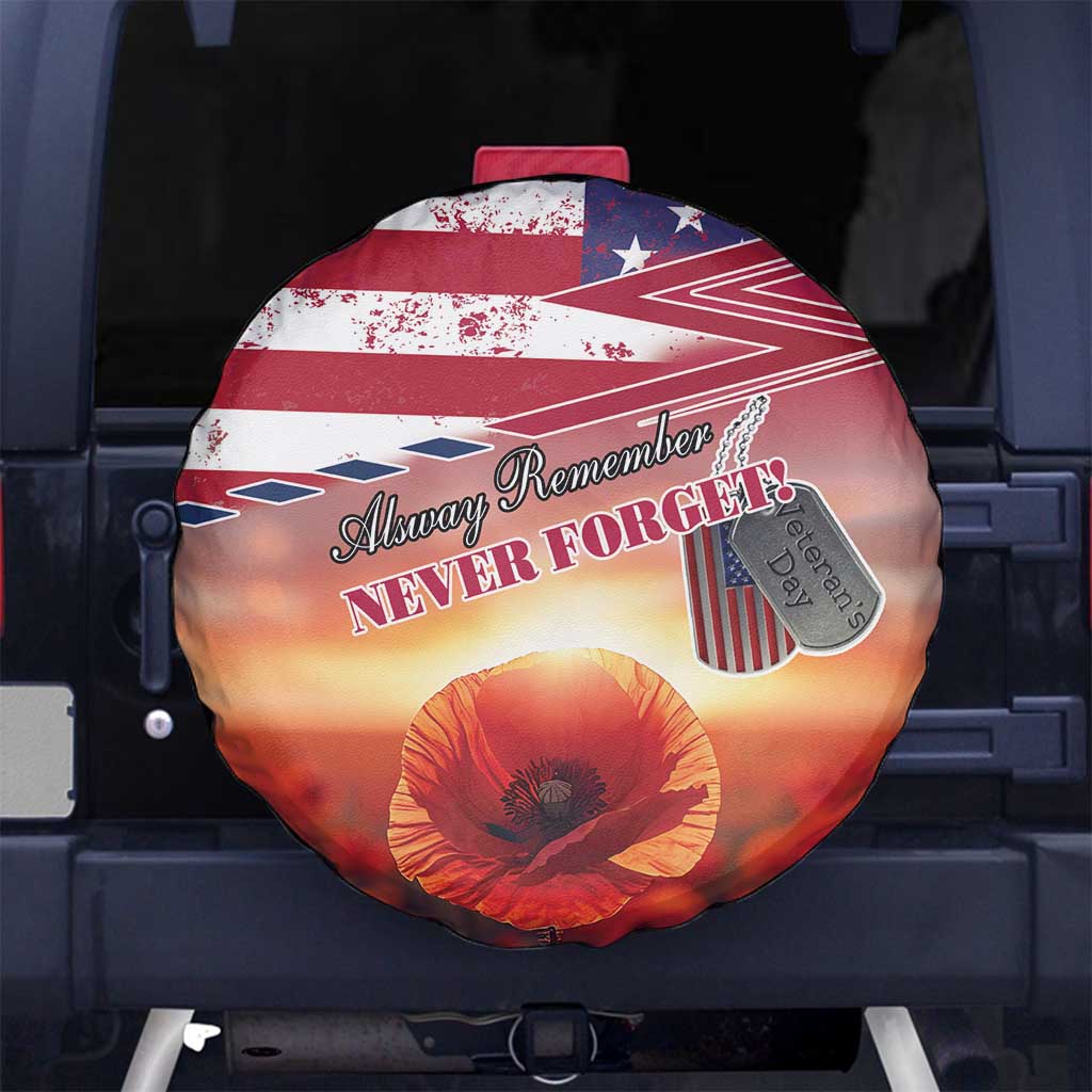 USA Veterans Day Spare Tire Cover Poppy Flowers With Flag Grunge - Wonder Print Shop