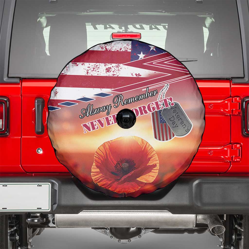 USA Veterans Day Spare Tire Cover Poppy Flowers With Flag Grunge - Wonder Print Shop