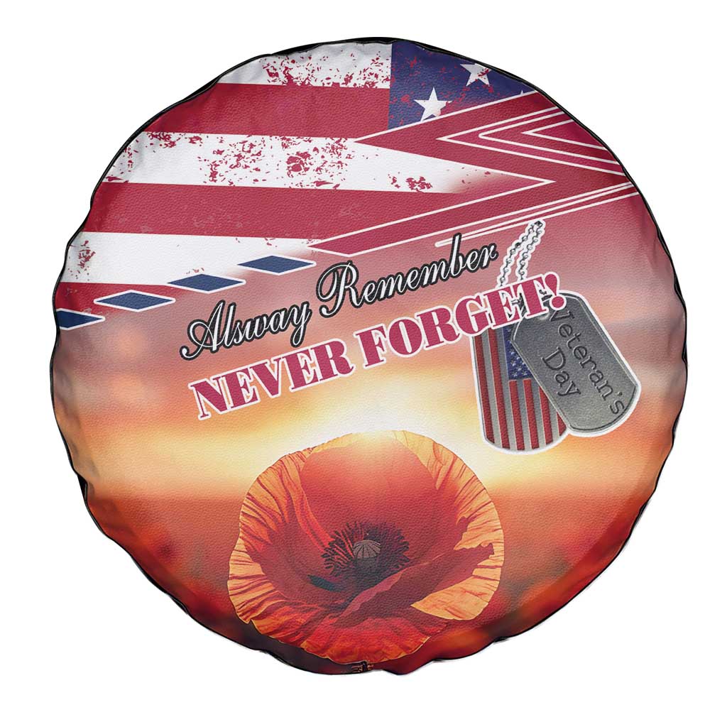 USA Veterans Day Spare Tire Cover Poppy Flowers With Flag Grunge - Wonder Print Shop