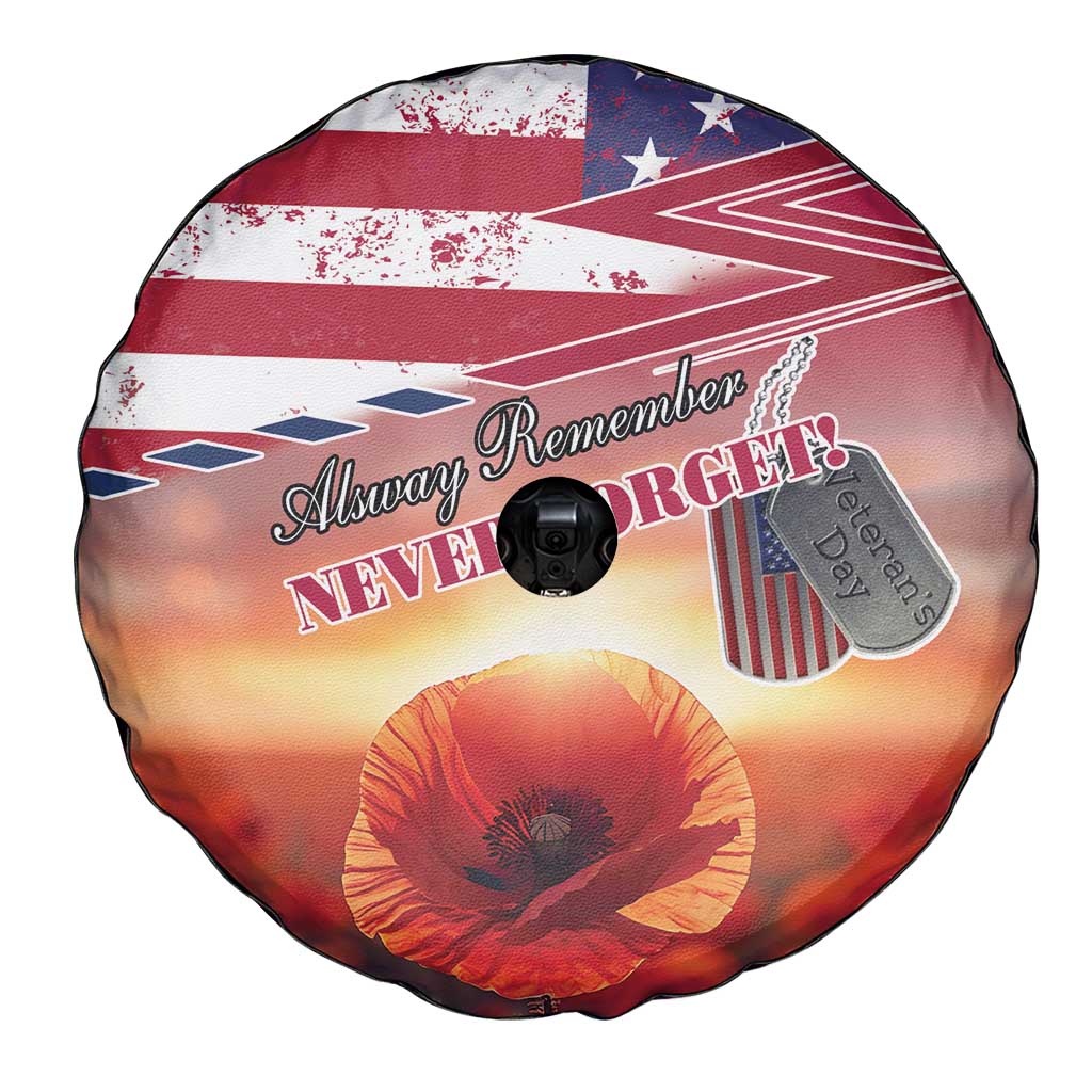 USA Veterans Day Spare Tire Cover Poppy Flowers With Flag Grunge - Wonder Print Shop
