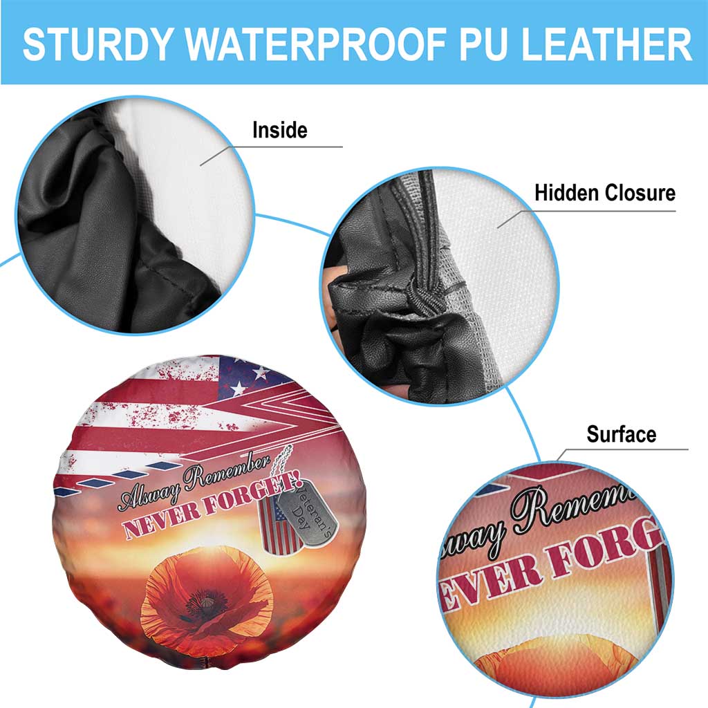 USA Veterans Day Spare Tire Cover Poppy Flowers With Flag Grunge - Wonder Print Shop