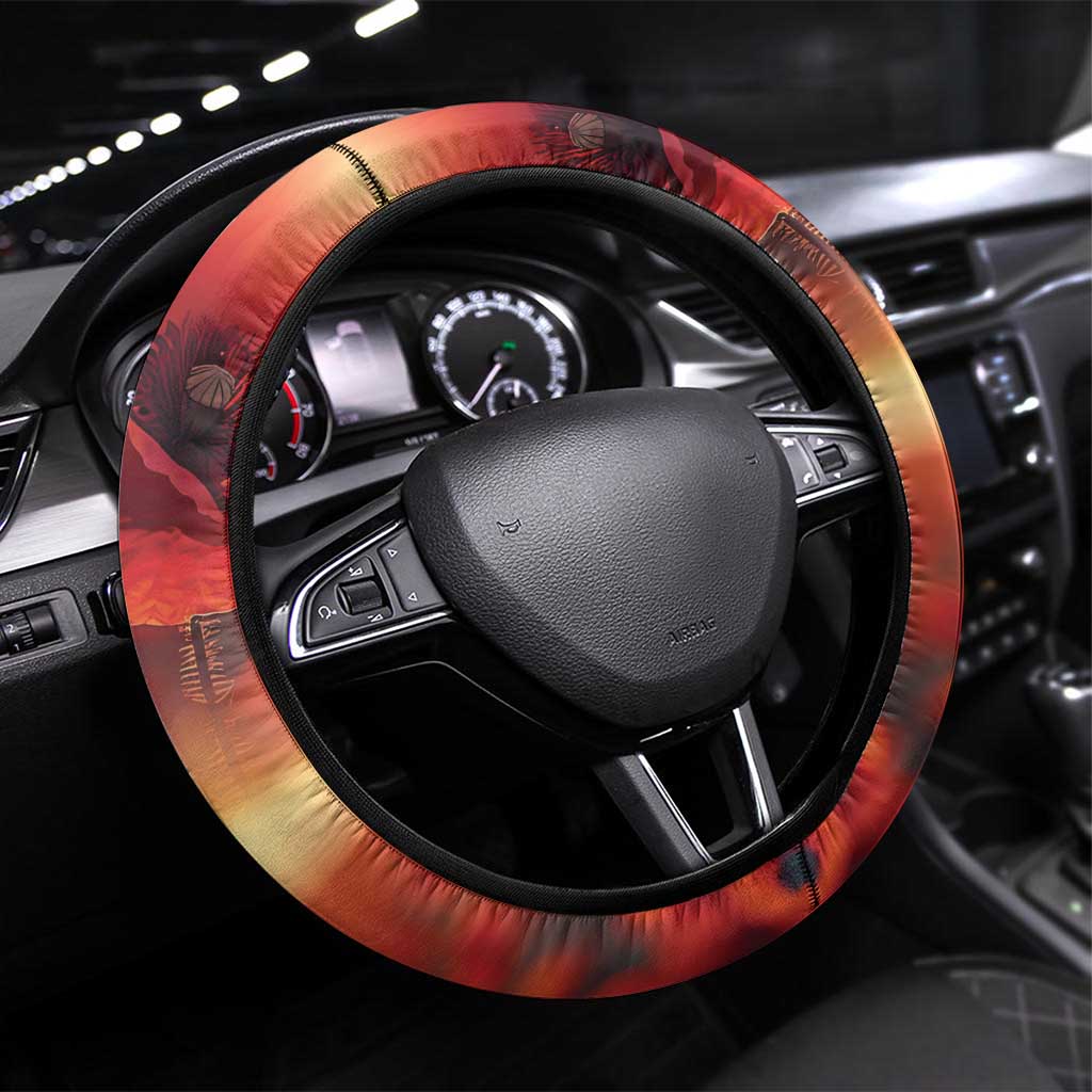 USA Veterans Day Steering Wheel Cover Poppy Flowers With Flag Grunge - Wonder Print Shop
