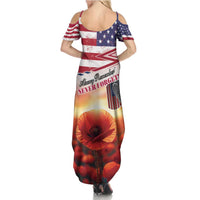 USA Veterans Day Summer Maxi Dress Poppy Flowers With Flag Grunge - Wonder Print Shop