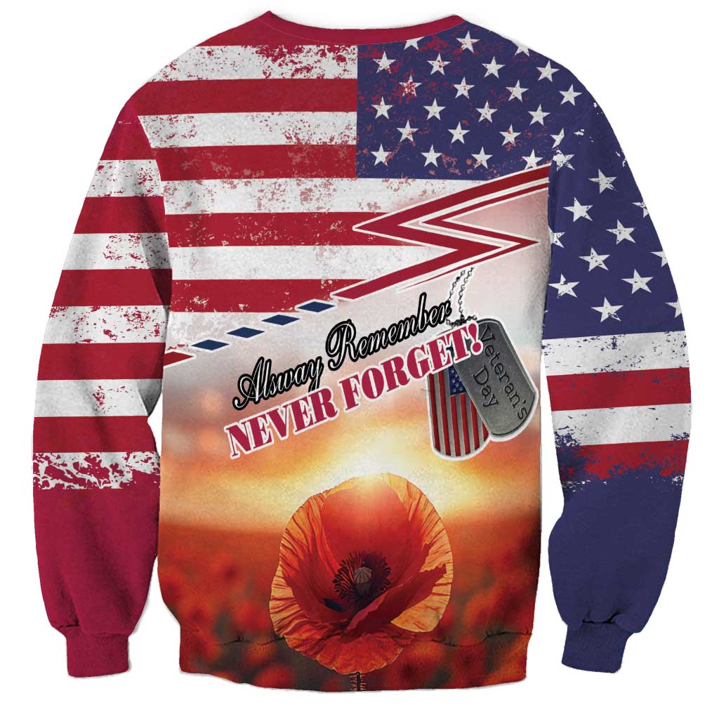 USA Veterans Day Sweatshirt Poppy Flowers With Flag Grunge - Wonder Print Shop