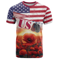USA Veterans Day T Shirt Poppy Flowers With Flag Grunge - Wonder Print Shop