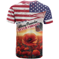 USA Veterans Day T Shirt Poppy Flowers With Flag Grunge - Wonder Print Shop