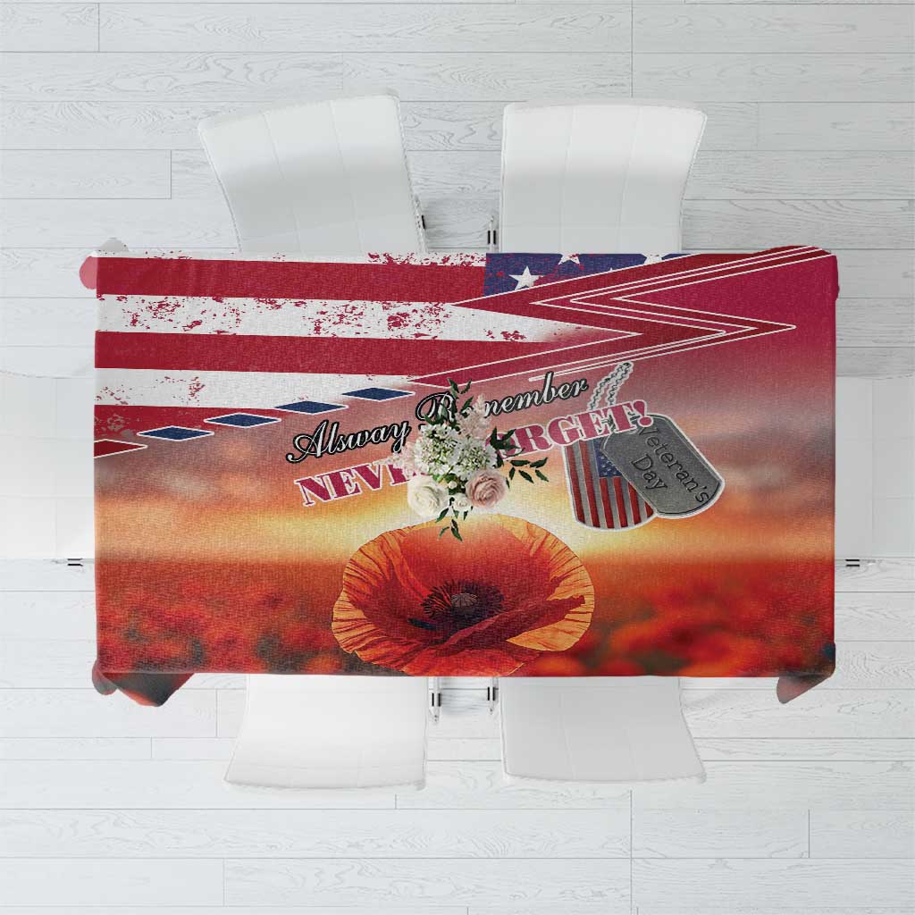USA Veterans Day Tablecloth Poppy Flowers With Flag Grunge - Wonder Print Shop