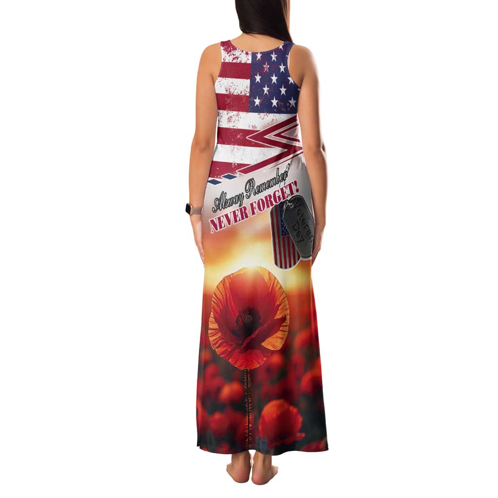 USA Veterans Day Tank Maxi Dress Poppy Flowers With Flag Grunge - Wonder Print Shop