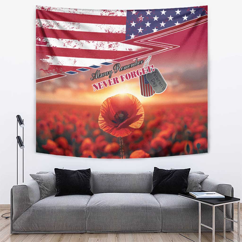 USA Veterans Day Tapestry Poppy Flowers With Flag Grunge - Wonder Print Shop