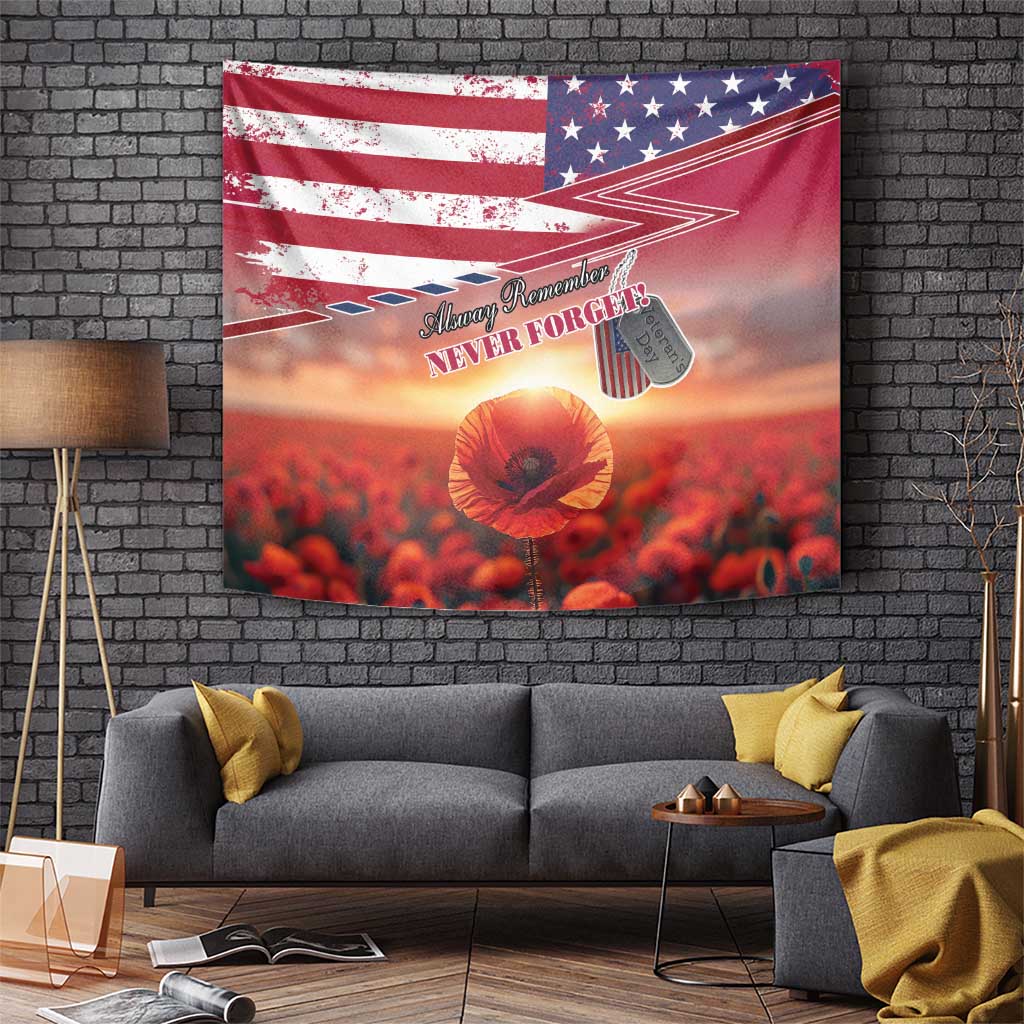 USA Veterans Day Tapestry Poppy Flowers With Flag Grunge - Wonder Print Shop