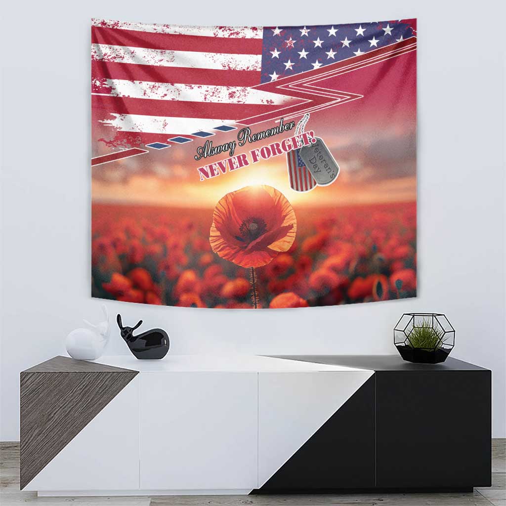 USA Veterans Day Tapestry Poppy Flowers With Flag Grunge - Wonder Print Shop