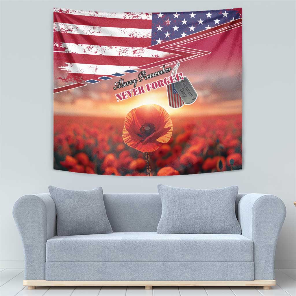 USA Veterans Day Tapestry Poppy Flowers With Flag Grunge - Wonder Print Shop