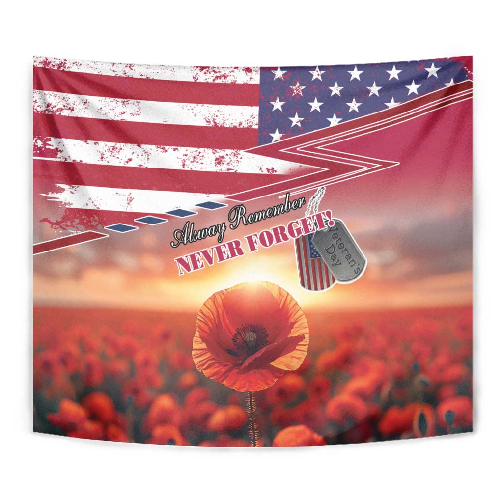 USA Veterans Day Tapestry Poppy Flowers With Flag Grunge - Wonder Print Shop